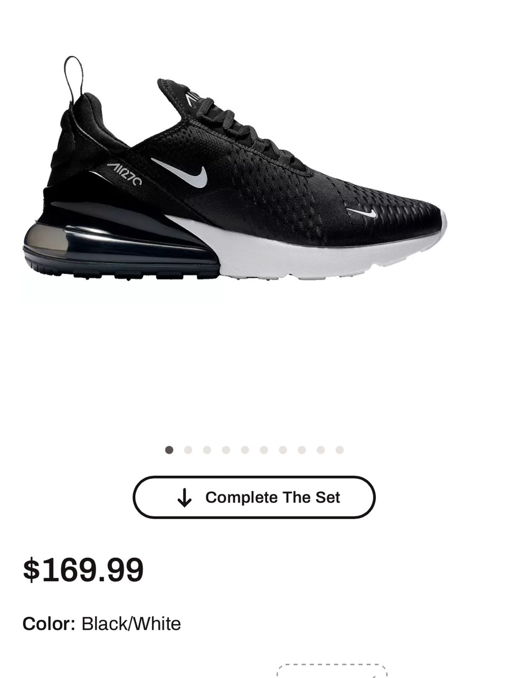 Nike Black/White Men's Air Max 270 Athletic Sneaker